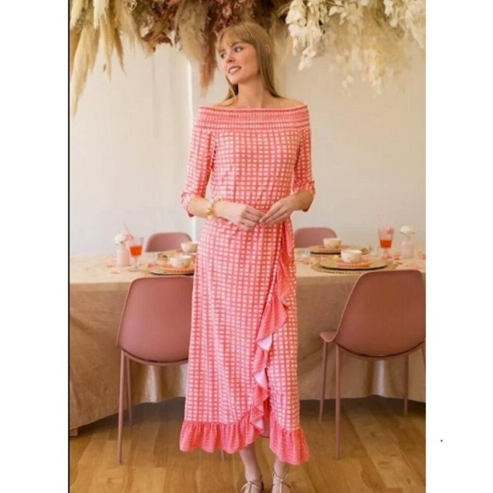 CABANA LIFE Nantucket Off Shoulder Maxi Dress Size L (10-12) UPF 50 White Coral